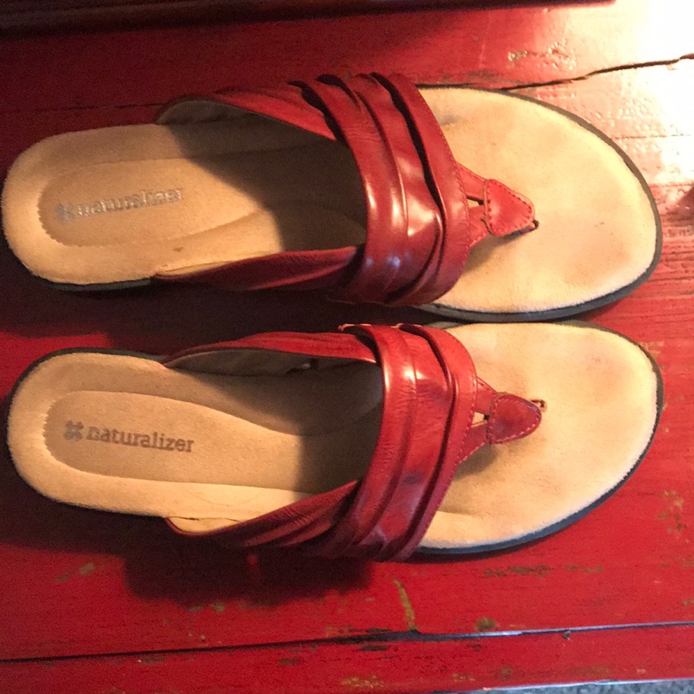 Naturalized Red Leather flip flops